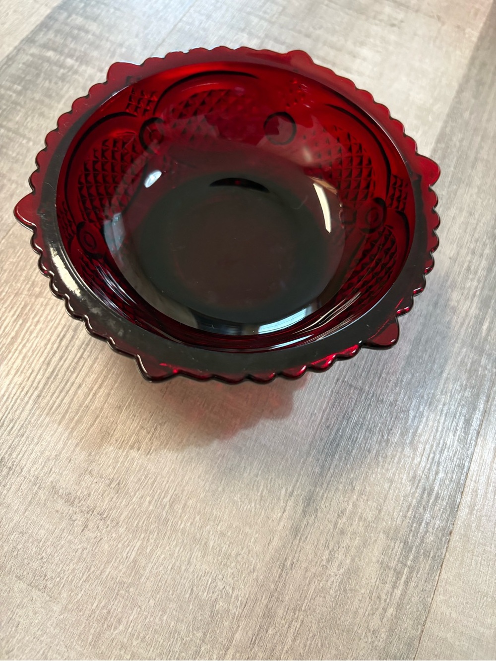 Set of 2 Avon Cape Cod Ruby Red Glass Dessert Berry Bowls Scalloped Vintage - Picture 4 of 10